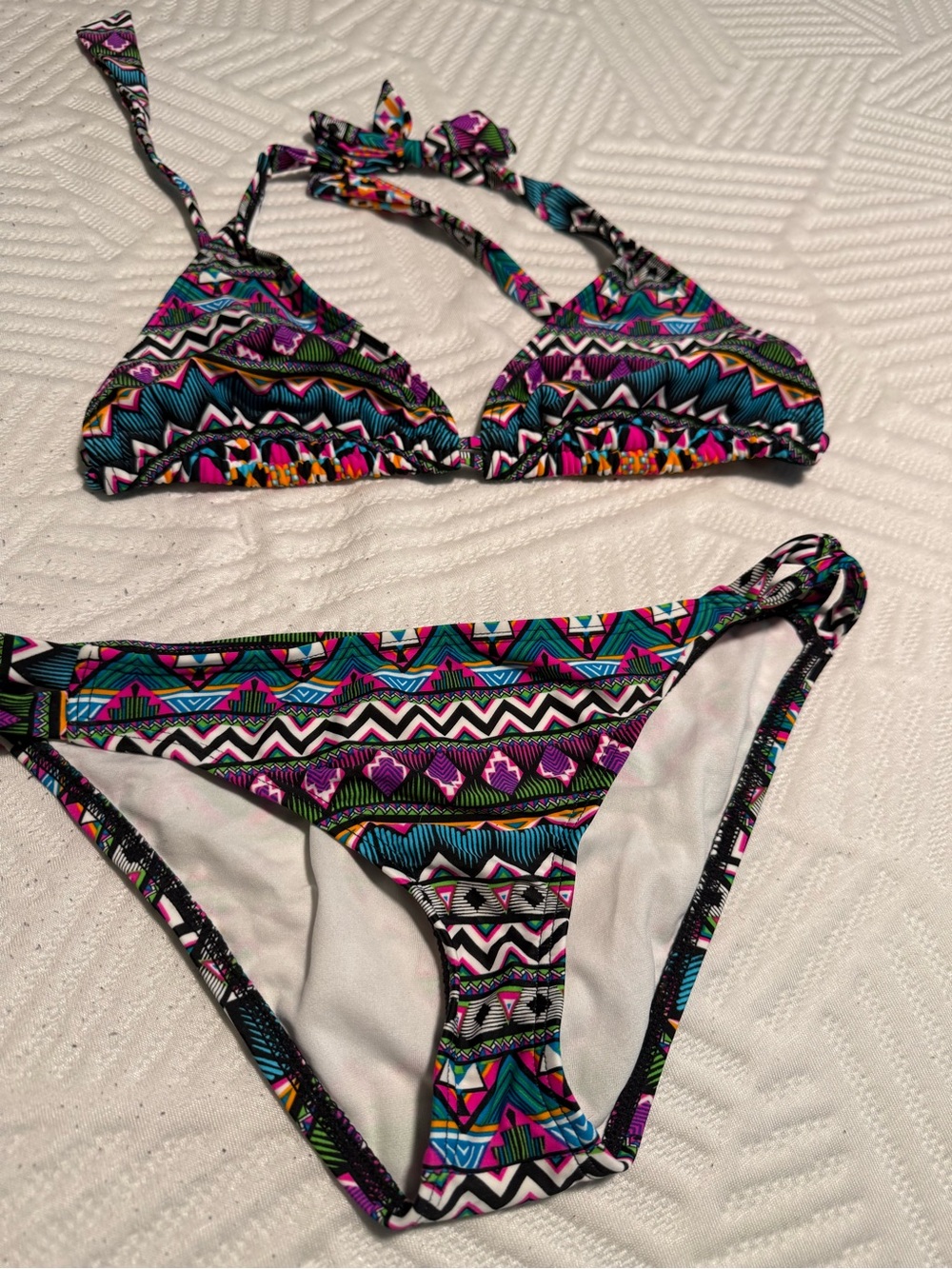 Hurley Vibrant Aztec Print Bikini Set - Turquoise , Purple, Black, Pink-